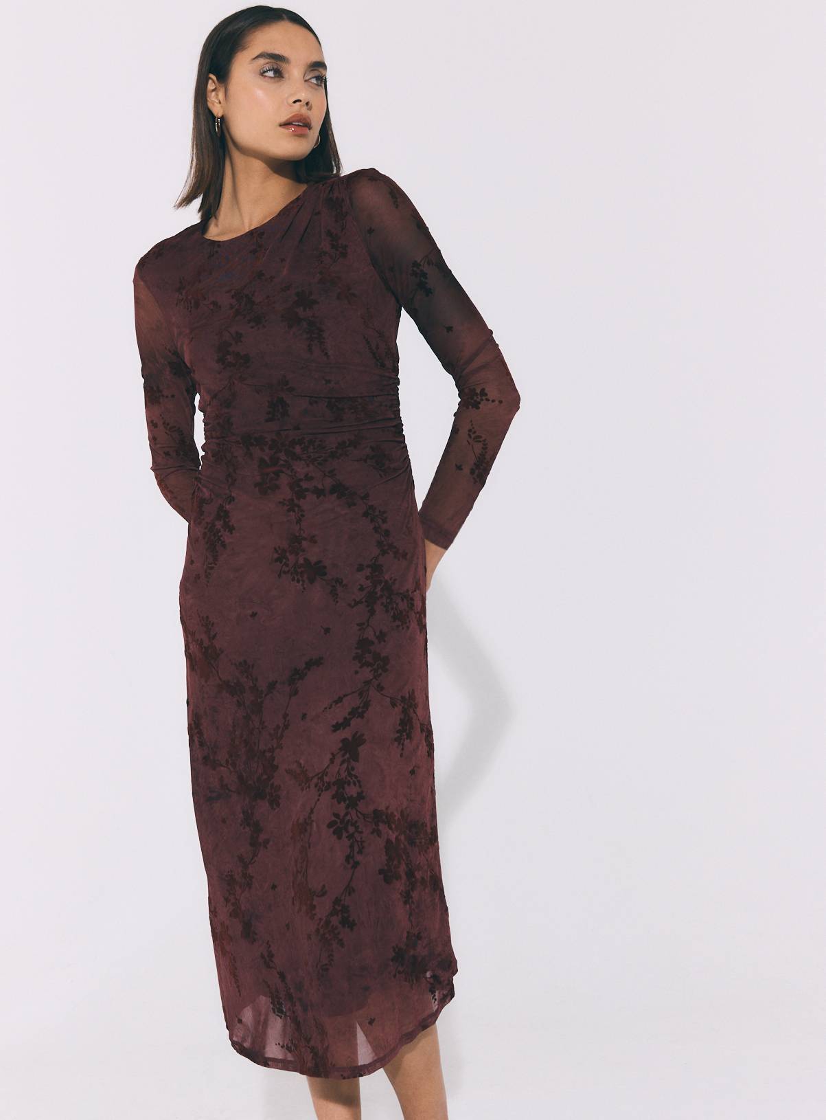 Dark Purple Jacquard Mesh Midi Dress 8 - Image 1